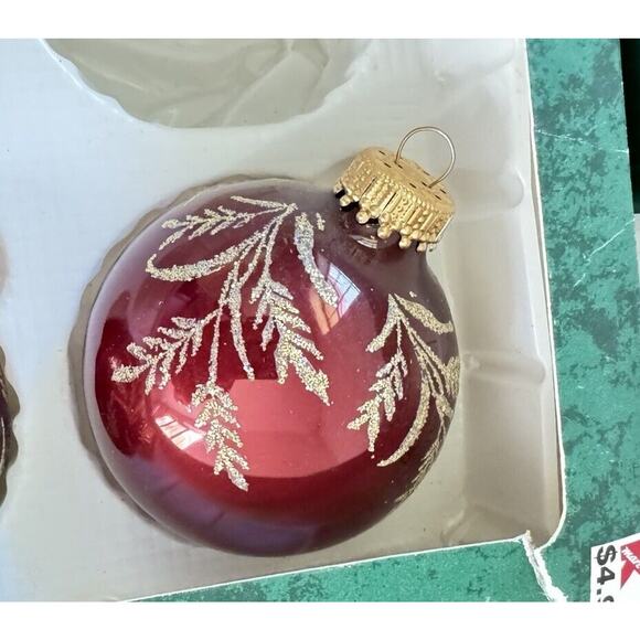 Vintage Krebs Glass Christmas Ornaments 10 Balls Burgundy/Gold Glitter